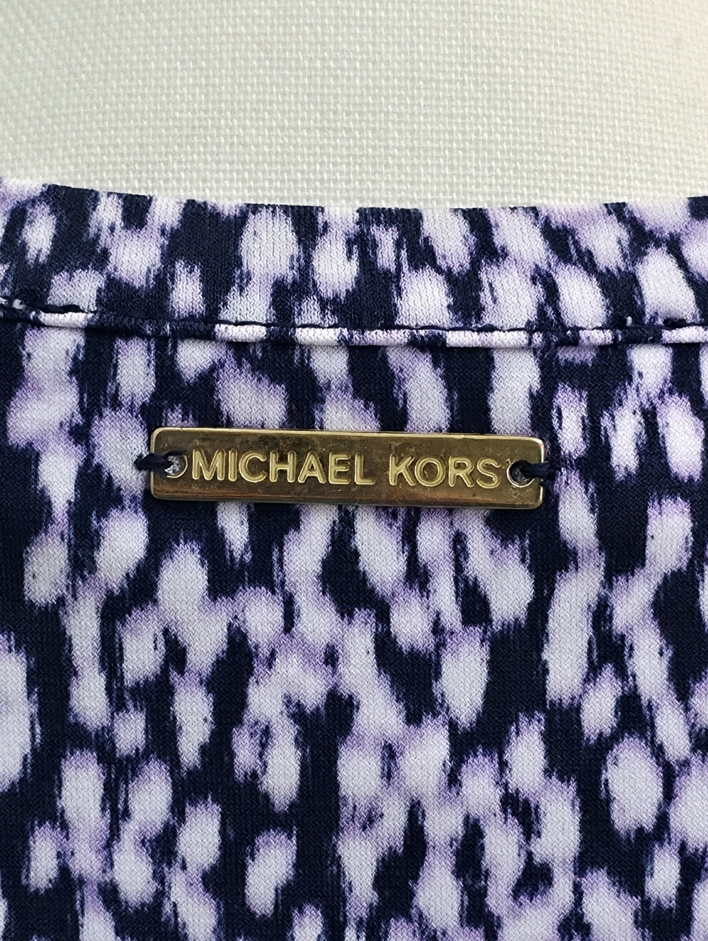 Michael Kors | Navy, Lavender and White Patterned Print Ruffle Sleeve Blouse - Picture 6 of 7